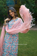 Sarini Hand Block Printed Cotton kurta with with kota doria dupatta(2pc)