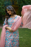 Sarini Hand Block Printed Cotton kurta with with kota doria dupatta(2pc)