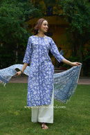"Kimaya" Hand Block Printed Cotton kurta with kota doria dupatta (2pc)