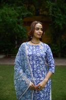"Kimaya" Hand Block Printed Cotton kurta with kota doria dupatta (2pc)