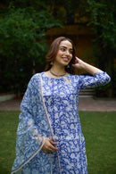 "Kimaya" Hand Block Printed Cotton kurta with kota doria dupatta (2pc)