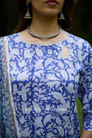 "Kimaya" Hand Block Printed Cotton kurta with kota doria dupatta (2pc)