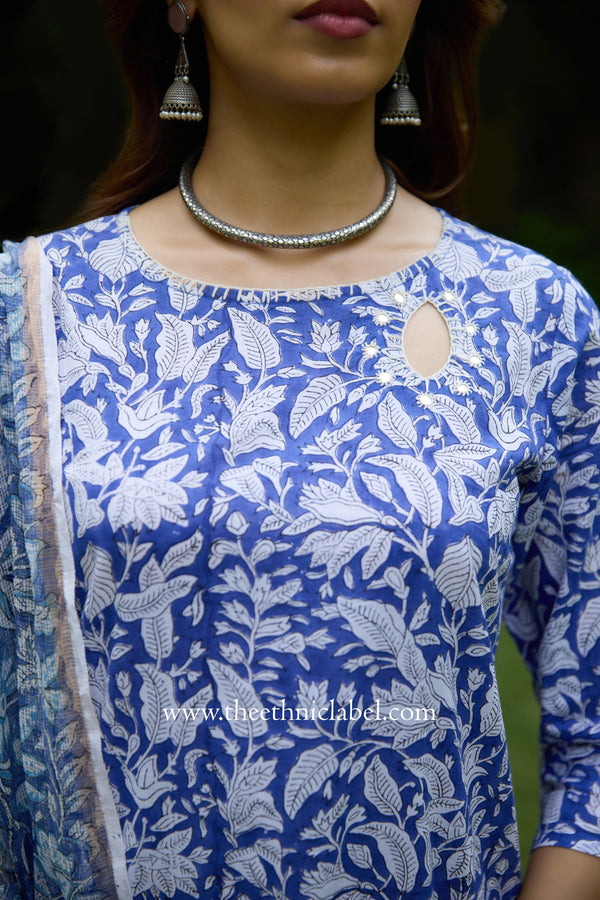 "Kimaya" Hand Block Printed Cotton kurta with kota doria dupatta (2pc)