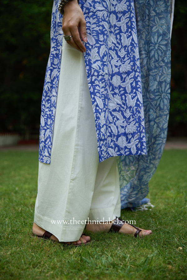 "Kimaya" Hand Block Printed Cotton kurta with kota doria dupatta (2pc)