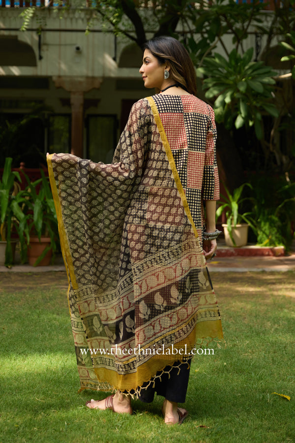 Umang Hand Block Printed Bagru Cotton kurta with with kota doria dupatta(2pc)