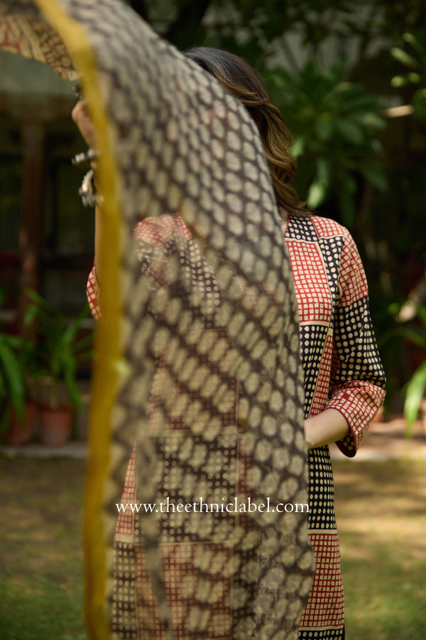Umang Hand Block Printed Bagru Cotton kurta with with kota doria dupatta(2pc)