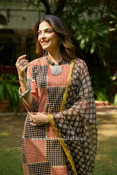 Umang Hand Block Printed Bagru Cotton kurta with with kota doria dupatta(2pc)