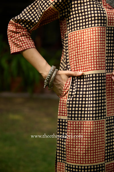 Umang Hand Block Printed Bagru Cotton kurta with with kota doria dupatta(2pc)