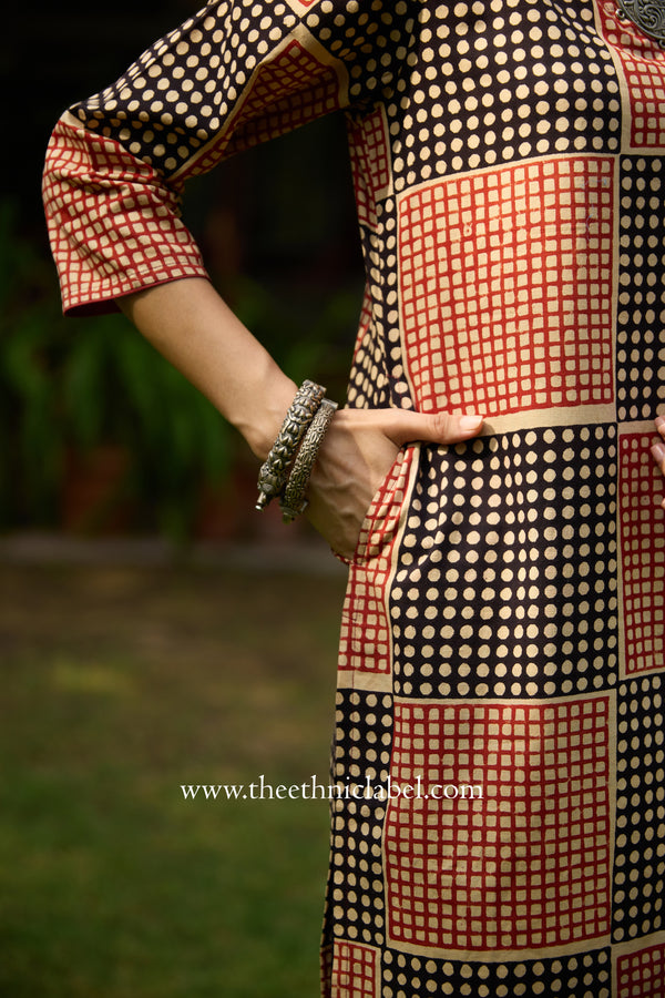 Umang Hand Block Printed Bagru Cotton kurta with with kota doria dupatta(2pc)