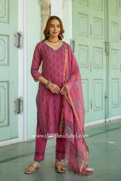 "Chanak" Pure Kota Doria Kurta Set with Dupatta (3pc)