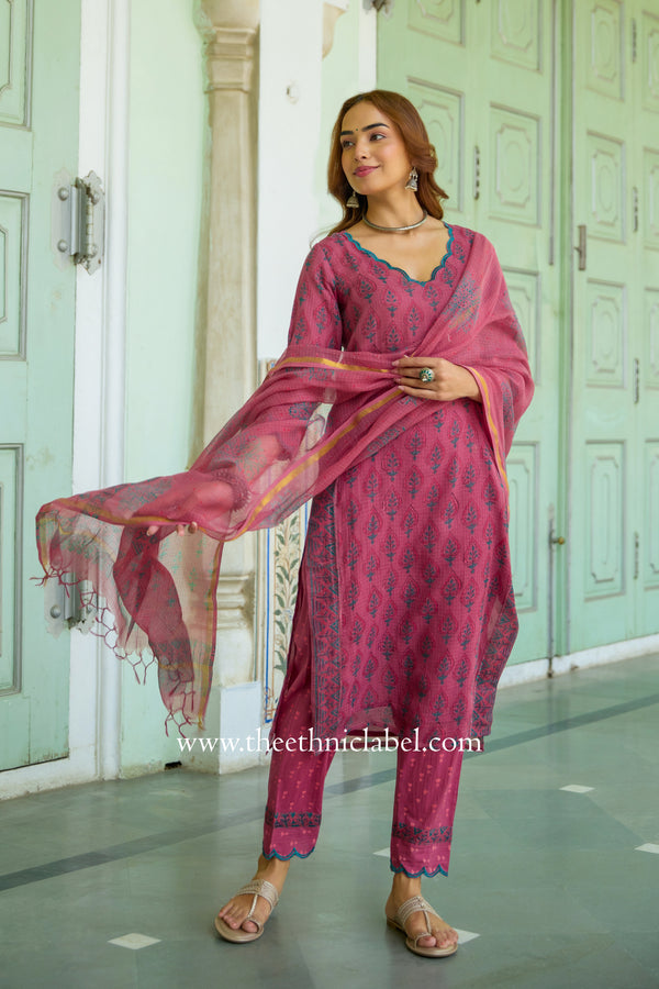 "Chanak" Pure Kota Doria Kurta Set with Dupatta (3pc)