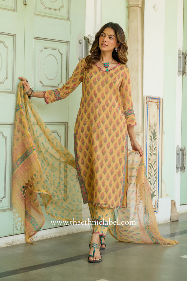 "Sangini" Kota Doria Kurta Set with Dupatta (3pc)