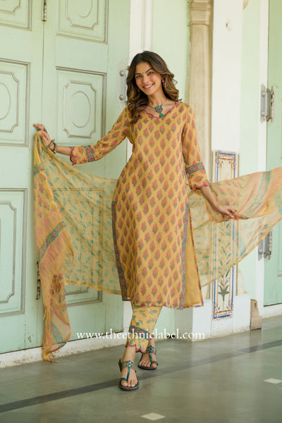 "Sangini" Kota Doria Kurta Set with Dupatta (3pc)