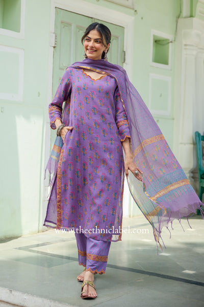 "Surmayi" Pure Kota Doria Kurta Set with Dupatta (3pc)