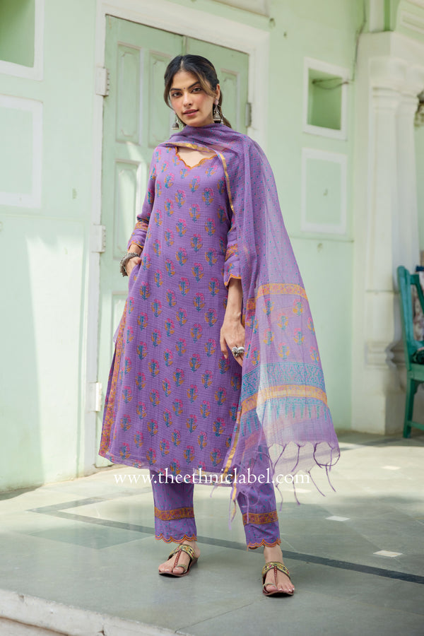 "Surmayi" Pure Kota Doria Kurta Set with Dupatta (3pc)