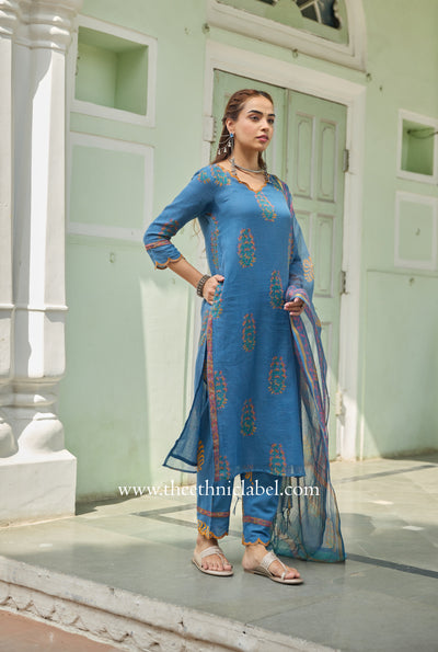 "Chirmi" Pure Kota Doria Kurta Set with Dupatta (3pc)