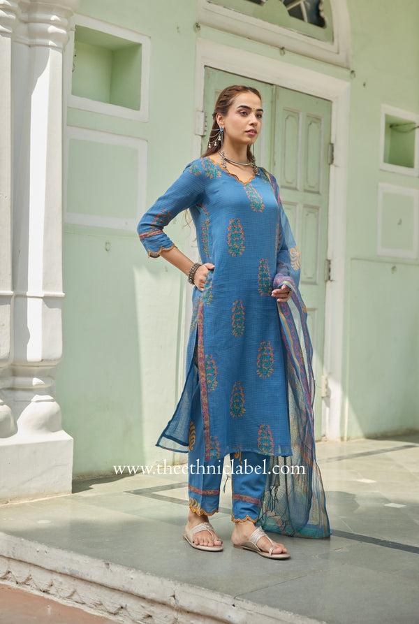 "Chirmi" Pure Kota Doria Kurta Set with Dupatta (3pc)