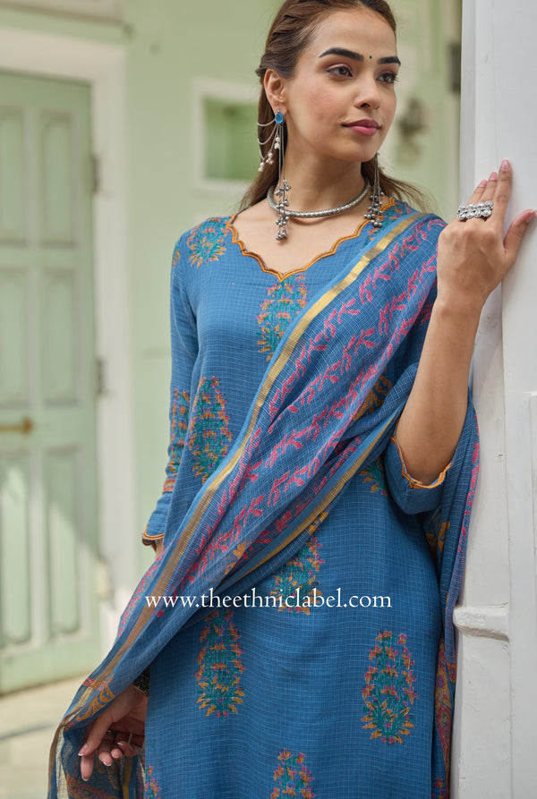 "Chirmi" Pure Kota Doria Kurta Set with Dupatta (3pc)