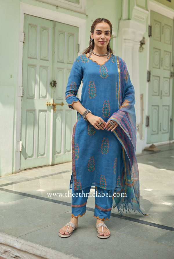 "Chirmi" Pure Kota Doria Kurta Set with Dupatta (3pc)
