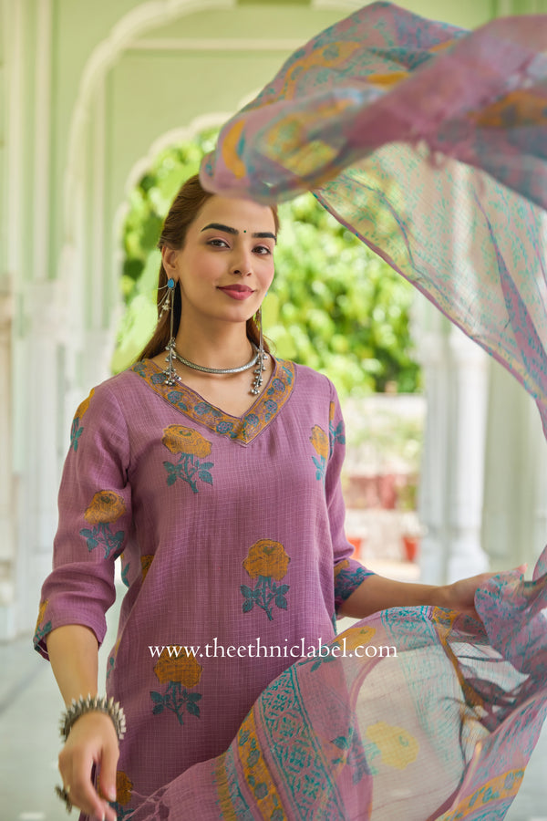 "Rumi" Pure Kota Doria Kurta Set with Dupatta (3pc)