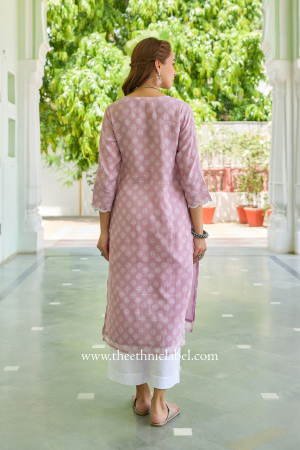 "Ira" Hand Block Printed Kota Doria kurta