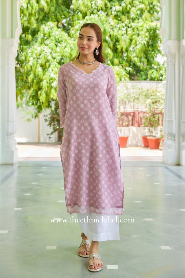 "Ira" Hand Block Printed Kota Doria kurta