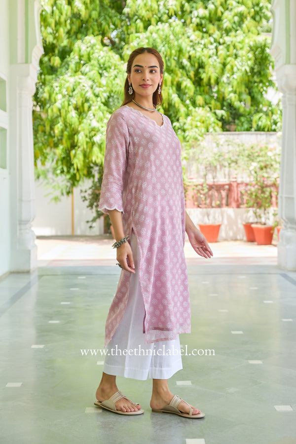"Ira" Hand Block Printed Kota Doria kurta