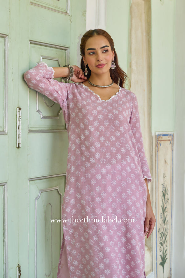 "Ira" Hand Block Printed Kota Doria kurta