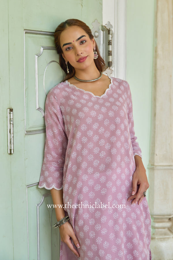 "Ira" Hand Block Printed Kota Doria kurta