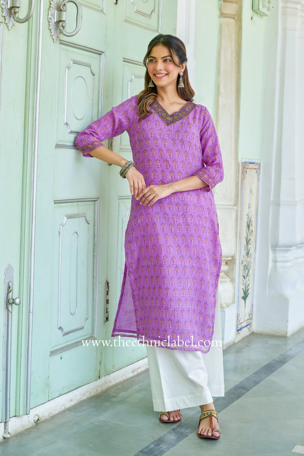 "Anya" Hand Block Printed Kota Doria kurta