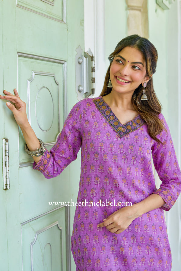 "Anya" Hand Block Printed Kota Doria kurta