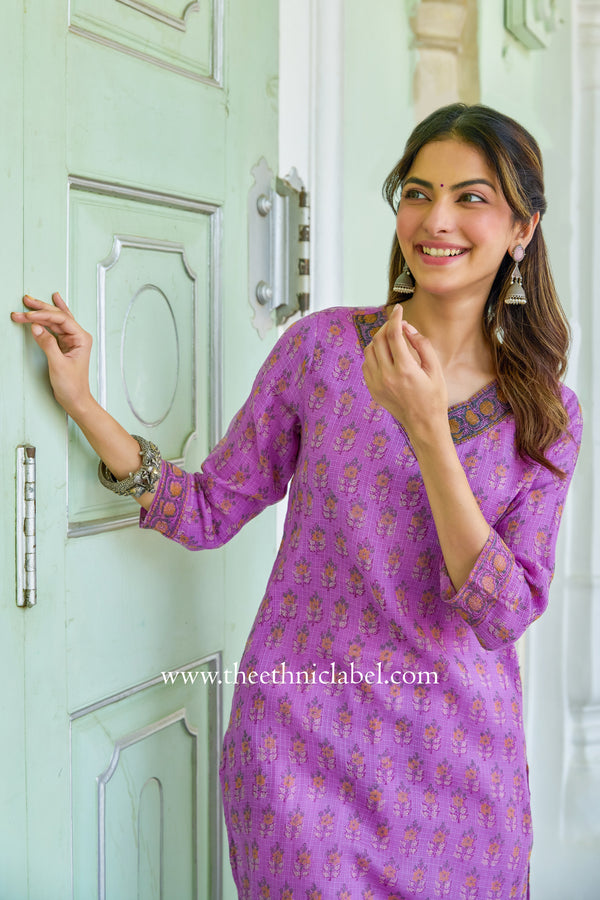"Anya" Hand Block Printed Kota Doria kurta