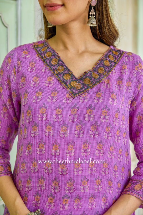"Anya" Hand Block Printed Kota Doria kurta