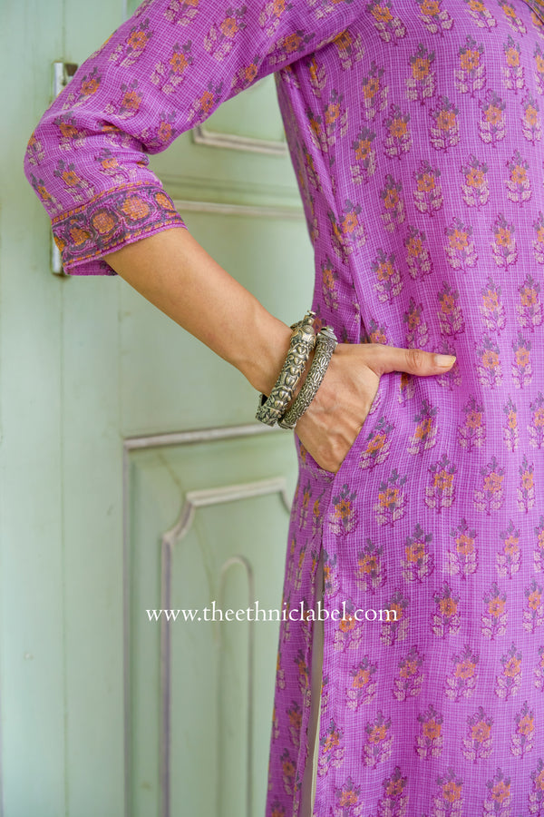"Anya" Hand Block Printed Kota Doria kurta