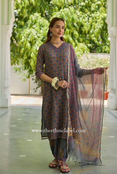 "Neev" Pure Kota Doria Kurta Set with Dupatta (3pc)