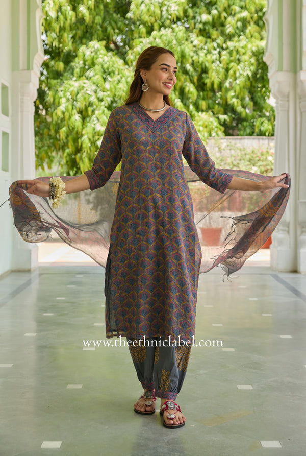 "Neev" Pure Kota Doria Kurta Set with Dupatta (3pc)