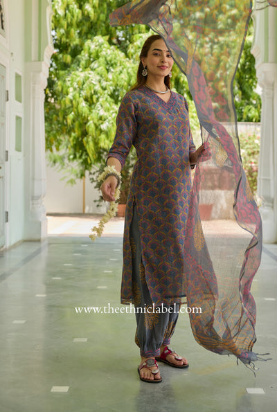 "Neev" Pure Kota Doria Kurta Set with Dupatta (3pc)