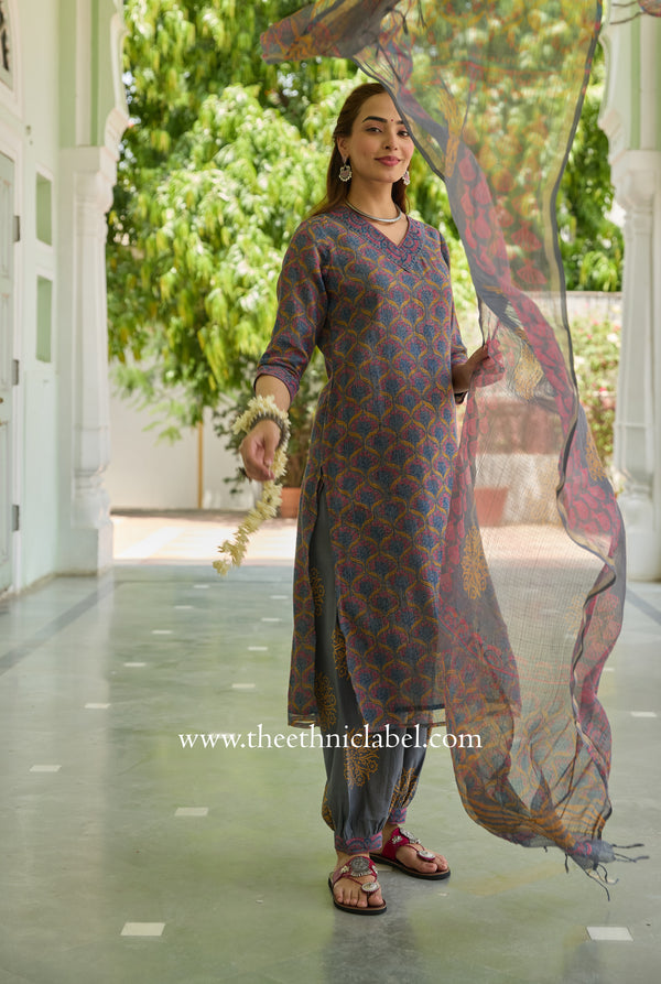 "Neev" Pure Kota Doria Kurta Set with Dupatta (3pc)