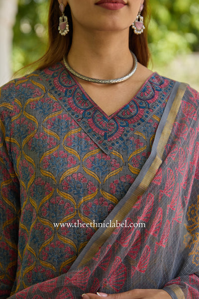 "Neev" Pure Kota Doria Kurta Set with Dupatta (3pc)