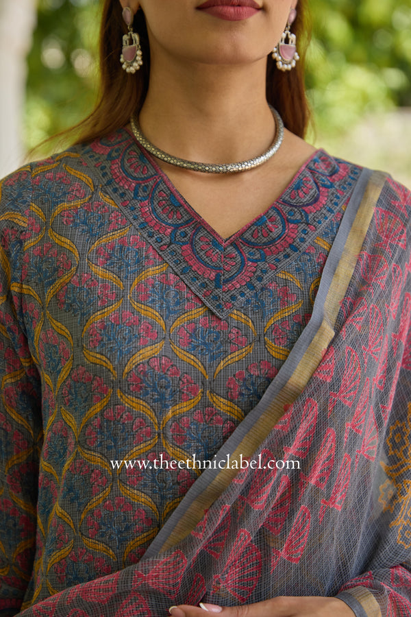 "Neev" Pure Kota Doria Kurta Set with Dupatta (3pc)