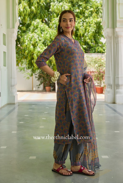 "Neev" Pure Kota Doria Kurta Set with Dupatta (3pc)