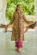 "Aabroo" Hand Block Printed Chanderi Suit Set (3pc)