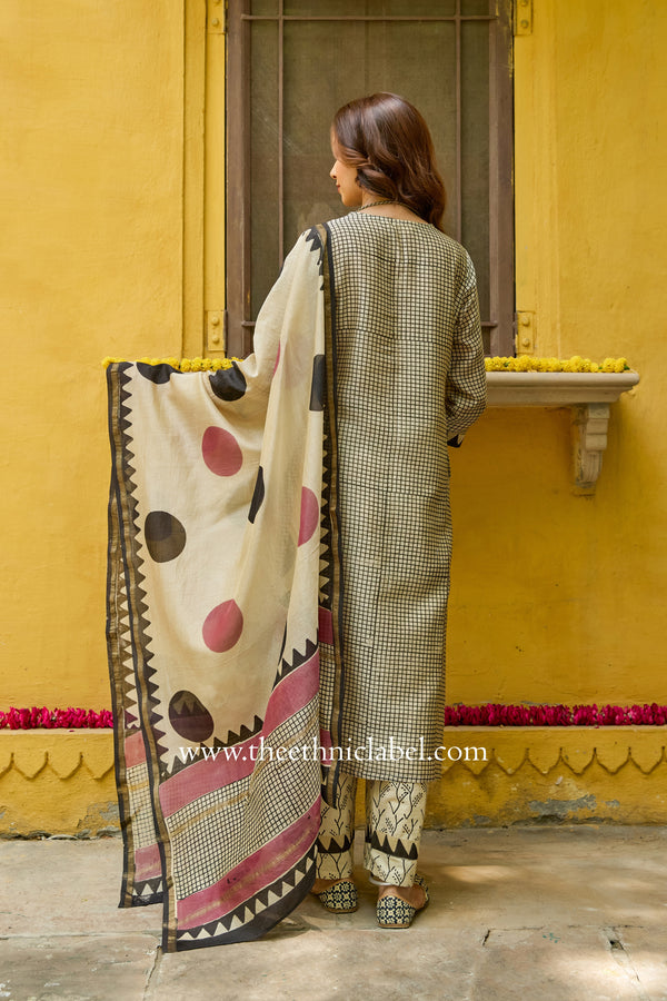 "Noor" Hand Block Printed Chanderi Suit Set(3pc)
