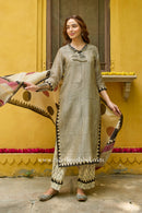"Noor" Hand Block Printed Chanderi Suit Set(3pc)
