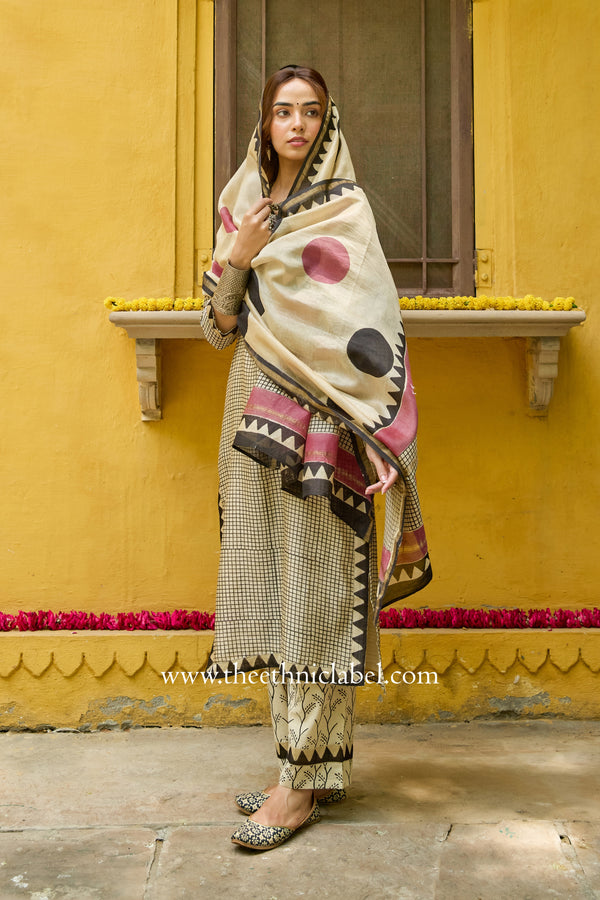 "Noor" Hand Block Printed Chanderi Suit Set(3pc)