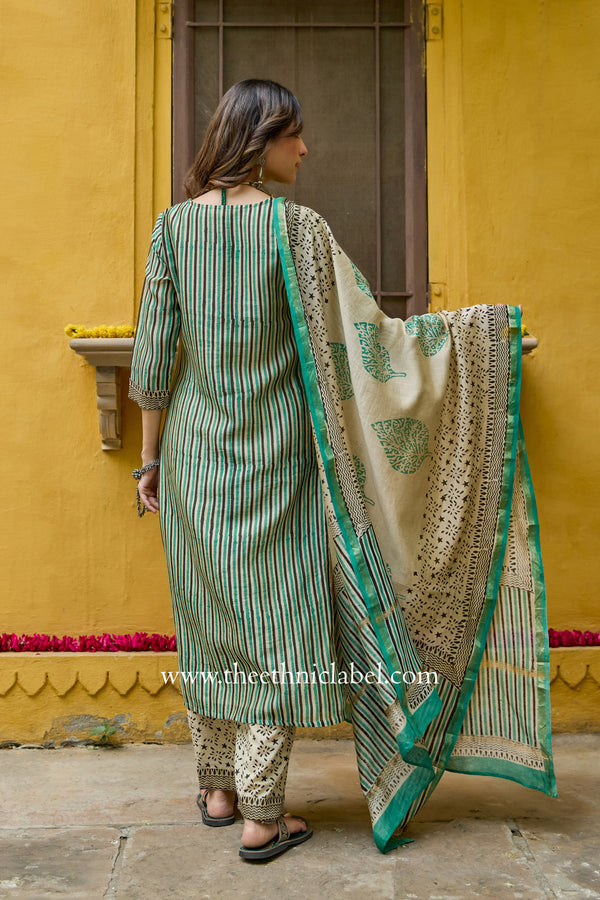 "Dhaani" Hand Block Printed Chanderi Suit Set(3pc)