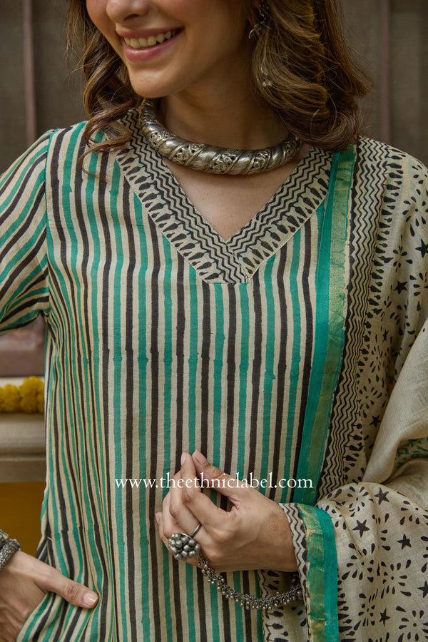 "Dhaani" Hand Block Printed Chanderi Suit Set(3pc)