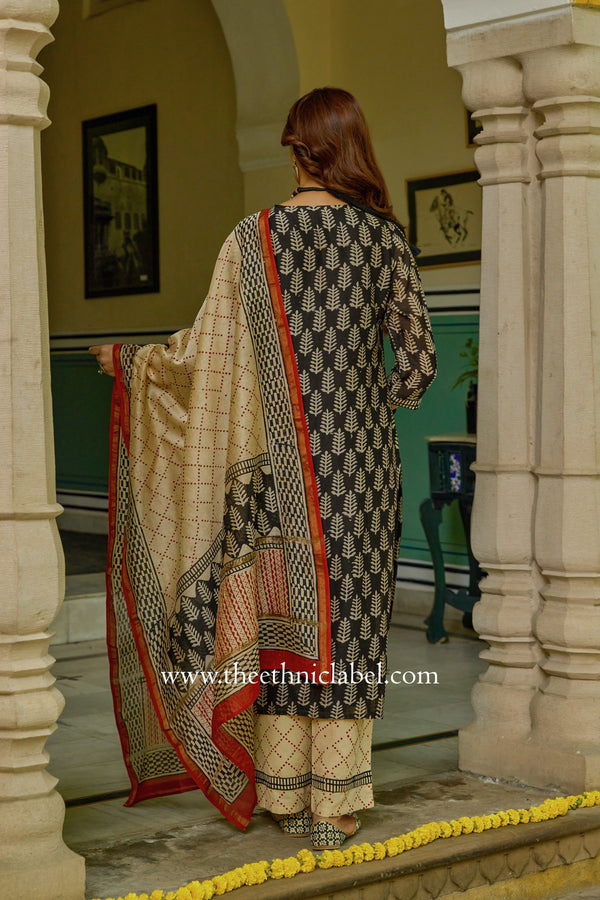 "Palaash" Hand Block Printed Chanderi Suit Set(3pc)