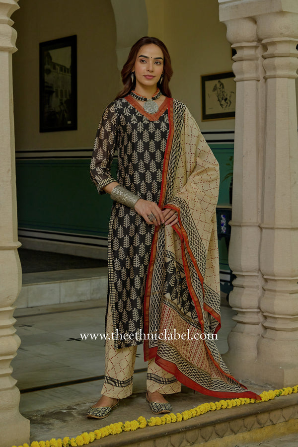"Palaash" Hand Block Printed Chanderi Suit Set(3pc)