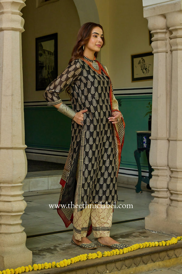 "Palaash" Hand Block Printed Chanderi Suit Set(3pc)